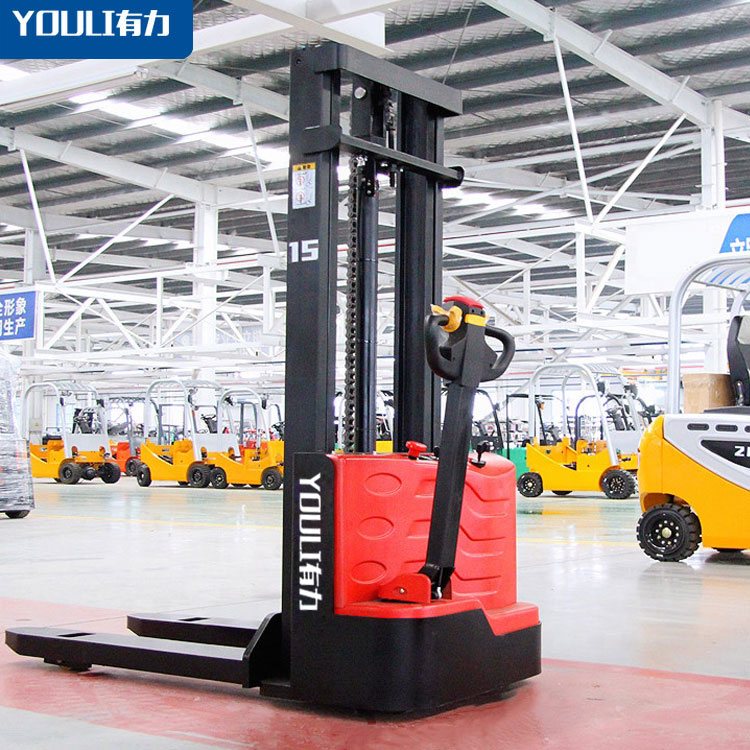 有力全電動(dòng)1.5噸堆高車(chē)帶踏板站駕式升降車(chē)-托盤(pán)堆貨堆垛車(chē)開(kāi)票