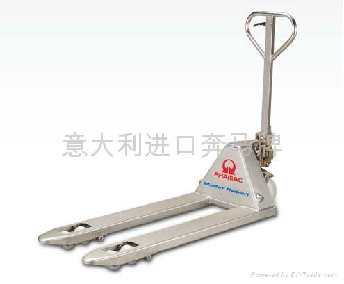 手動(dòng)托盤(pán)搬運(yùn)車(chē)北京總代理-意大利進(jìn)口奔馬牌不銹鋼型托盤(pán)叉車(chē)